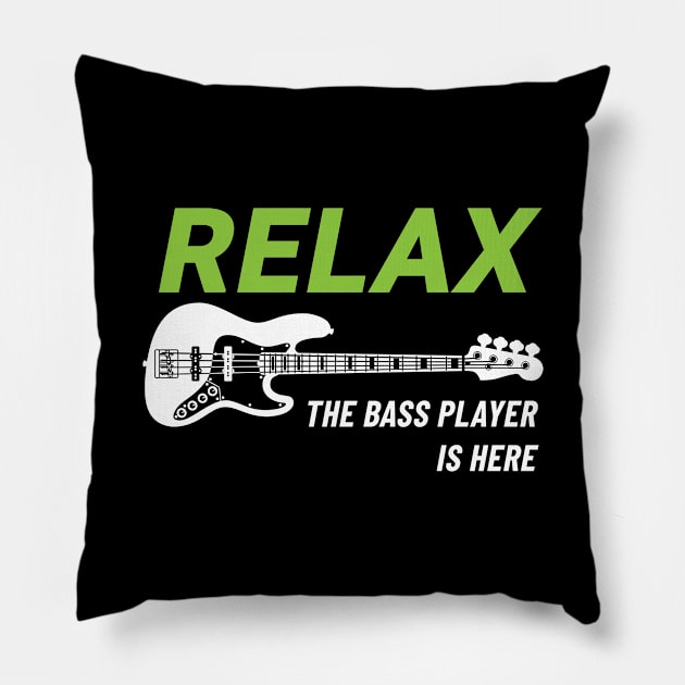 Relax The Bass Player Is Here J-Style Bass Guitar Dark Theme Pillow by nightsworthy