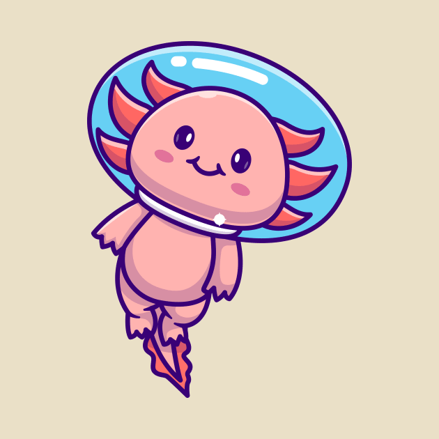 Cute Axolotl Astronaut Swimming Floating In Space Cartoon by Catalyst Labs