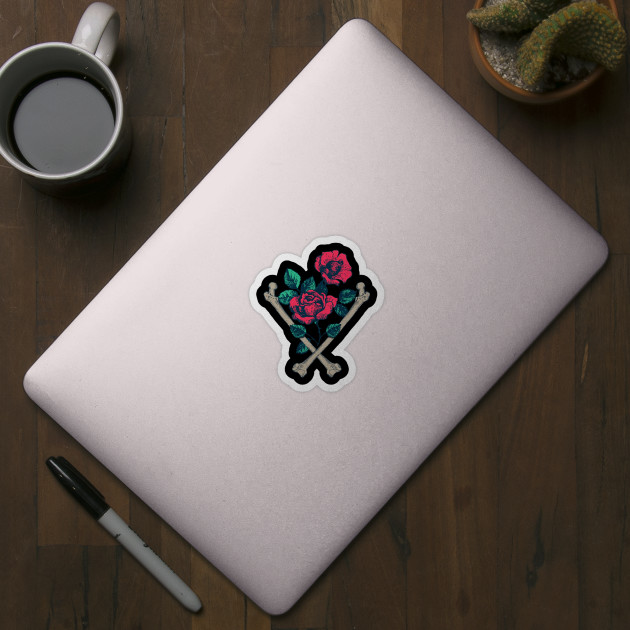 Cross Bones And Roses - Rose - Sticker