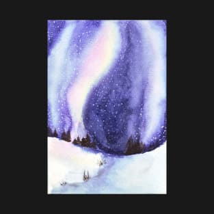 Aurora Borealis above Winter Wonderland T-Shirt