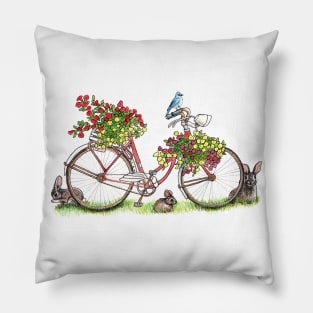 Bikes, Blooms, Bunnies and Birds Pillow