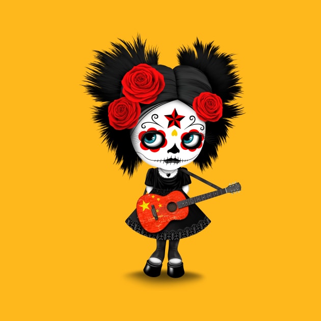 Sugar Skull Girl Playing Chinese Flag Guitar by jeffbartels