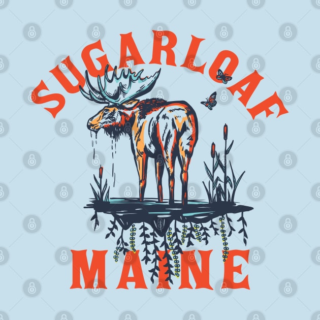 Sugarloaf, Maine. Cool Vintage Ski Resort Art Design With A Moose by The Whiskey Ginger