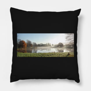 Lake, autumn mood, ground fog, hoarfrost, trees, landscape, Fischerhude, Lower Saxony, Germany Pillow