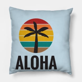 Aloha Palm Tree Sunset 70s Pillow