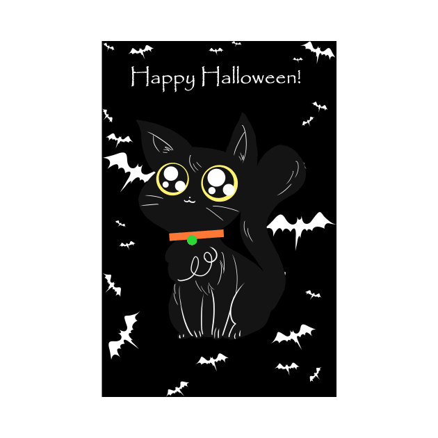 Happy Halloween - Black Big Eyed Cat by saradaboru