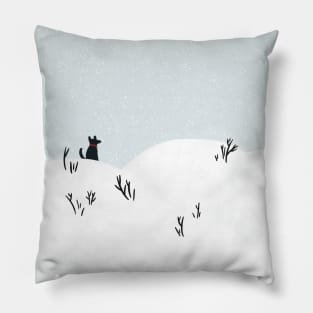 Winter Dog Landscape Pillow