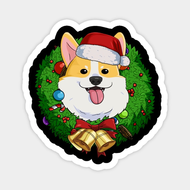 Pembroke Welsh Corgi Santa Christmas Wreath Magnet by Noseking