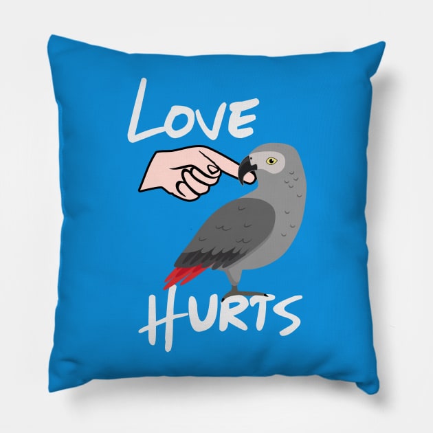 Love Hurts African Grey Parrot Biting Finger Pillow by Einstein Parrot