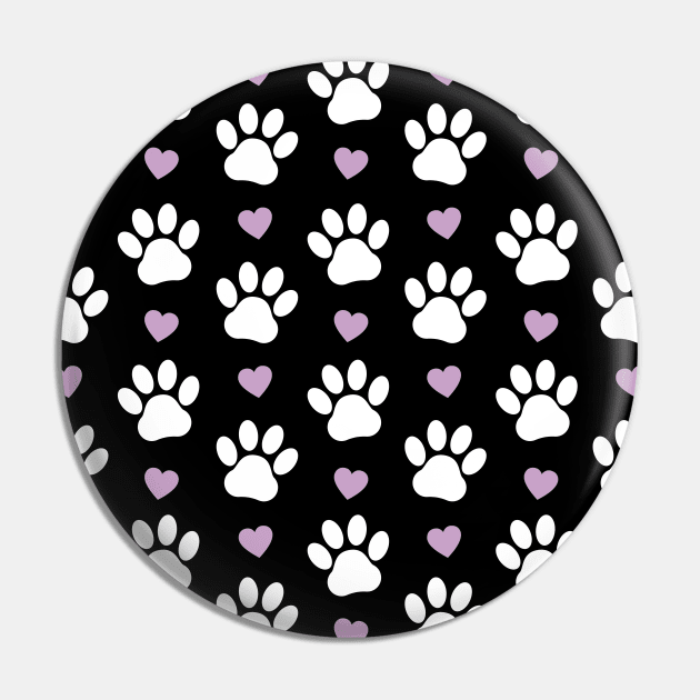 Paw Pattern, Dog Paws, White Paws, Lilac Hearts Pin by Jelena Dunčević