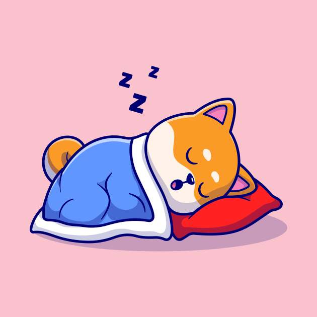 Cute Shiba Inu Dog Sleeping With Pillow And Blanket Cartoon by Catalyst Labs