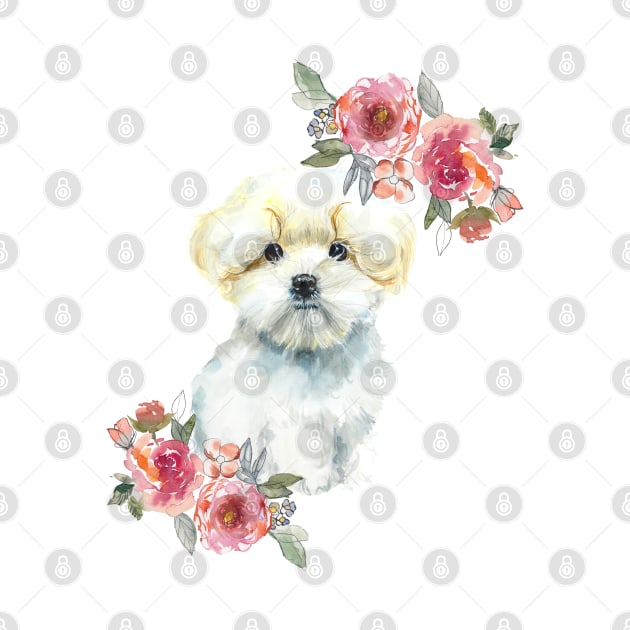 Cute Maltese Puppy Watercolor Art by AdrianaHolmesArt