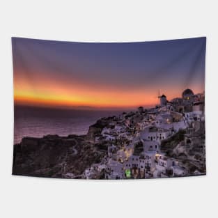 Oia Sunset in Santorini, Greece Tapestry