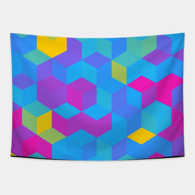 Pan Pride Multicolored Cubes Pattern Tapestry by VernenInk