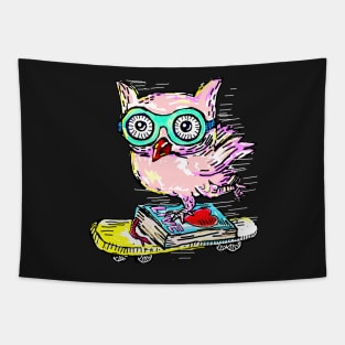 Owl with Skateboard Tapestry