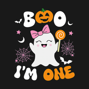 Boo I'm Two Ghost First 1st Birthday Groovy Halloween Girls T-Shirt