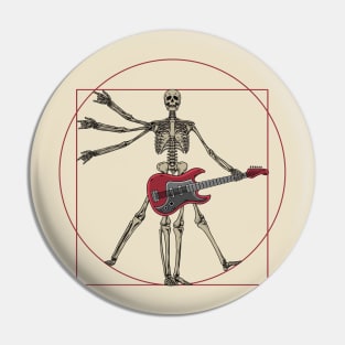 Vitruvian Skeleton Da Vinci Playing Electric Guitar Player and Skeleton Lover Design Pin