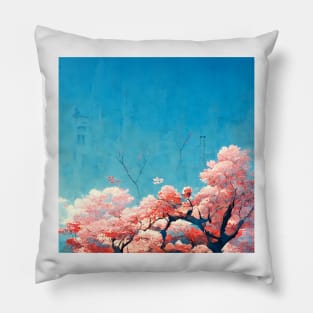 Cherry Blossom Tree with Blue Sky Pillow