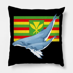 Humpback whales with Hawaiian Kanaka Maoli flag Pillow