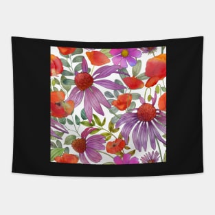 Colorful summer Dasy and Poppy flowers.Vibrant watercolor flowers print Tapestry