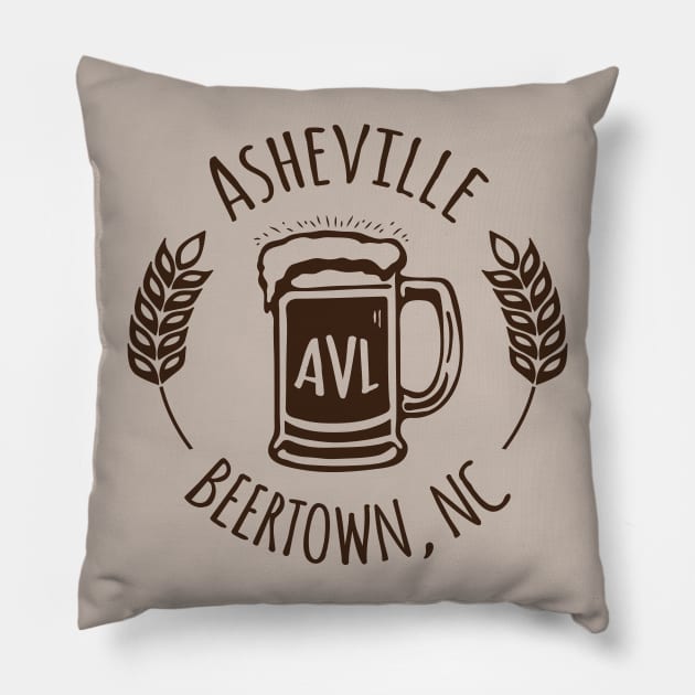 Beertown Asheville, NC - Brown 03 Pillow by AVL Merch