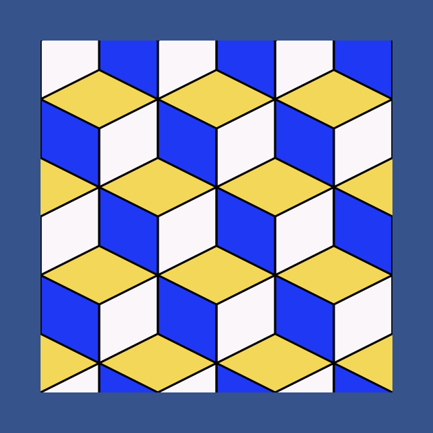 Blue Yellow 3D-Look Cubism Geometric Pattern by SeaChangeDesign