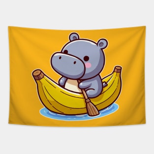 cute hippo on banana canoe Tapestry