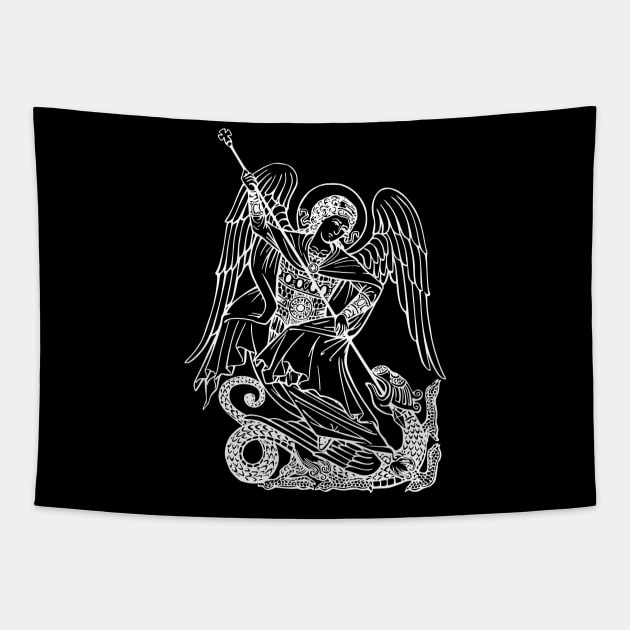 Saint Michael Archangel and the dragon Tapestry by la chataigne qui vole ⭐⭐⭐⭐⭐