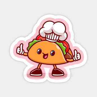 Cute Taco Chef Wearing Cap Cartoon Magnet