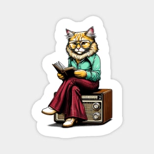 Nerd cat and a vintage radio Magnet