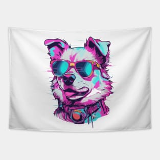 Neon Punk Style Cute Dog Art Tapestry