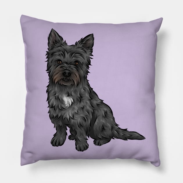 Black Cairn Terrier Dog Pillow by Shirin Illustration