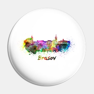 Brasov skyline in watercolor Pin