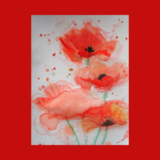 Red Poppy Watercolor Painting by SarahRajkotwala