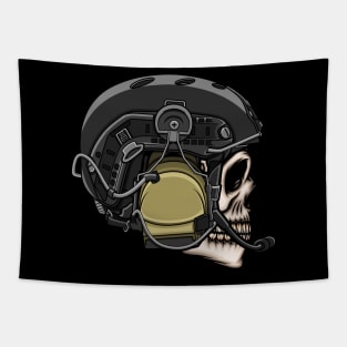 Skull head with army helmet Tapestry