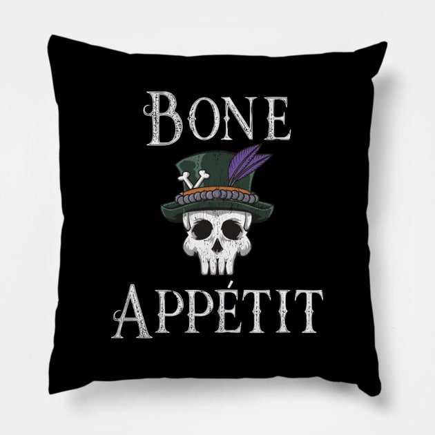 New Orleans Theme Voodoo Skull Bone Appetit Pun Pillow by Weirdcore