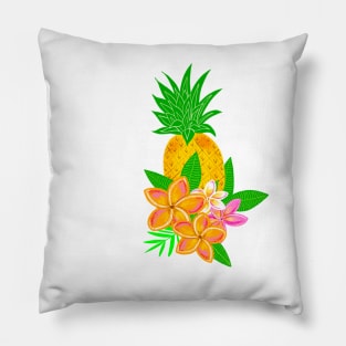 Tropical pineapple print with plumeria flowers. Pillow