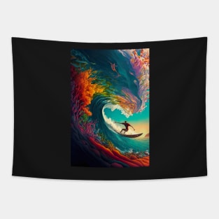 Abstract Surfer Coral Wave Tapestry