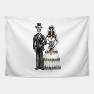 Sugar skull couple love wedding day of the dead. Tapestry