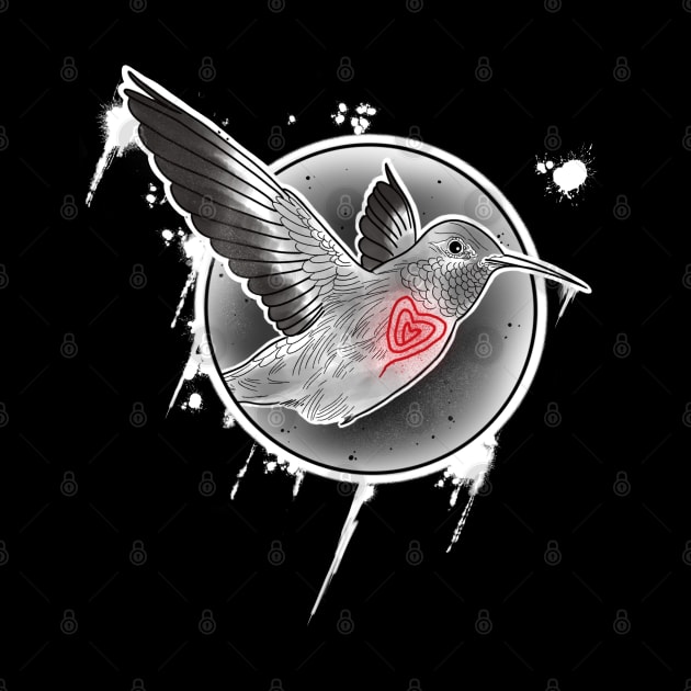 Flying humming bird with red heart by Blacklinesw9