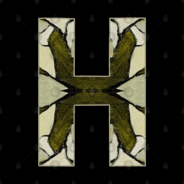 Letter H Monogram Initial Olive Green Pearl White Aesthetic Abstract Pattern Painting On Canvas by Go Abstract Art