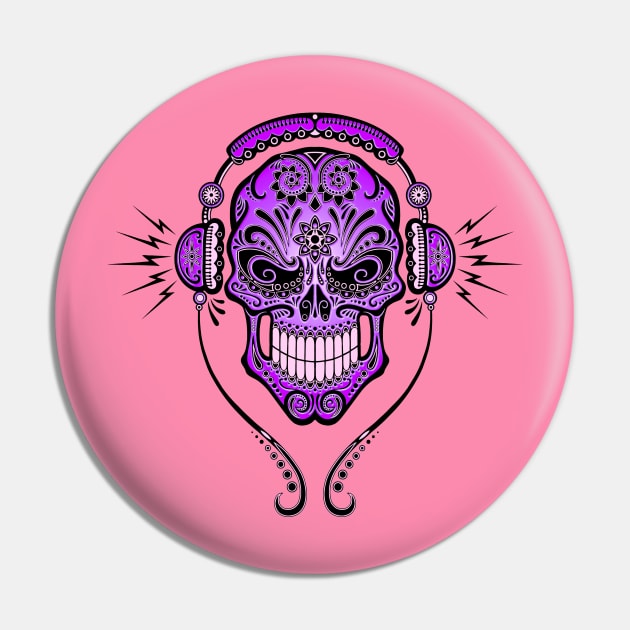 Purple DJ Sugar Skull Pin by jeffbartels