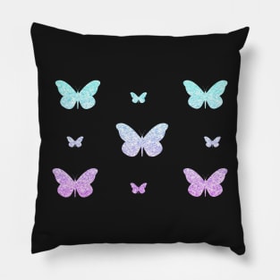 Purple Blue Ombre Faux Glitter Butterflies Pillow