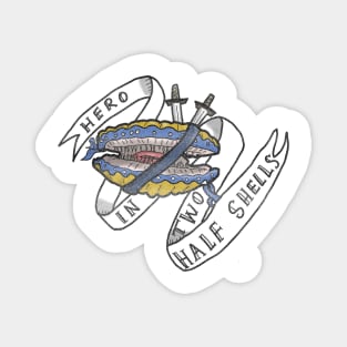 Clam hero in two half shells! - 90s retro parody design Magnet