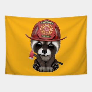 Cute Baby Raccoon Firefighter Tapestry