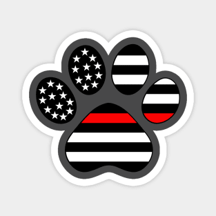 Thin Red Line Firefighter Paw Print Magnet