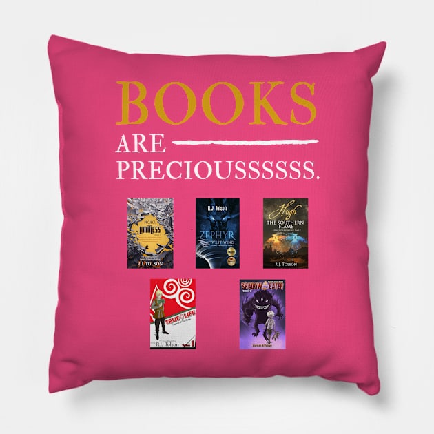 Books Are Precious: Featuring 4 of RJ's Books Pillow by RJ Tolson's Merch Store