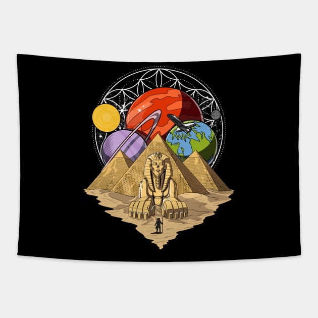 Egyptian Pyramids Space Sacred Geometry Tapestry by underheaven