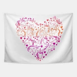 Neon Unicorns Heart Tapestry