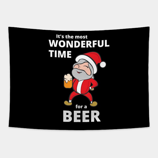 It's the most wonderful time for a beer Funny Christmas Santa Tapestry by JustCreativity